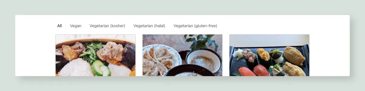Dietary filter interface on the redesigned Bentoya site
