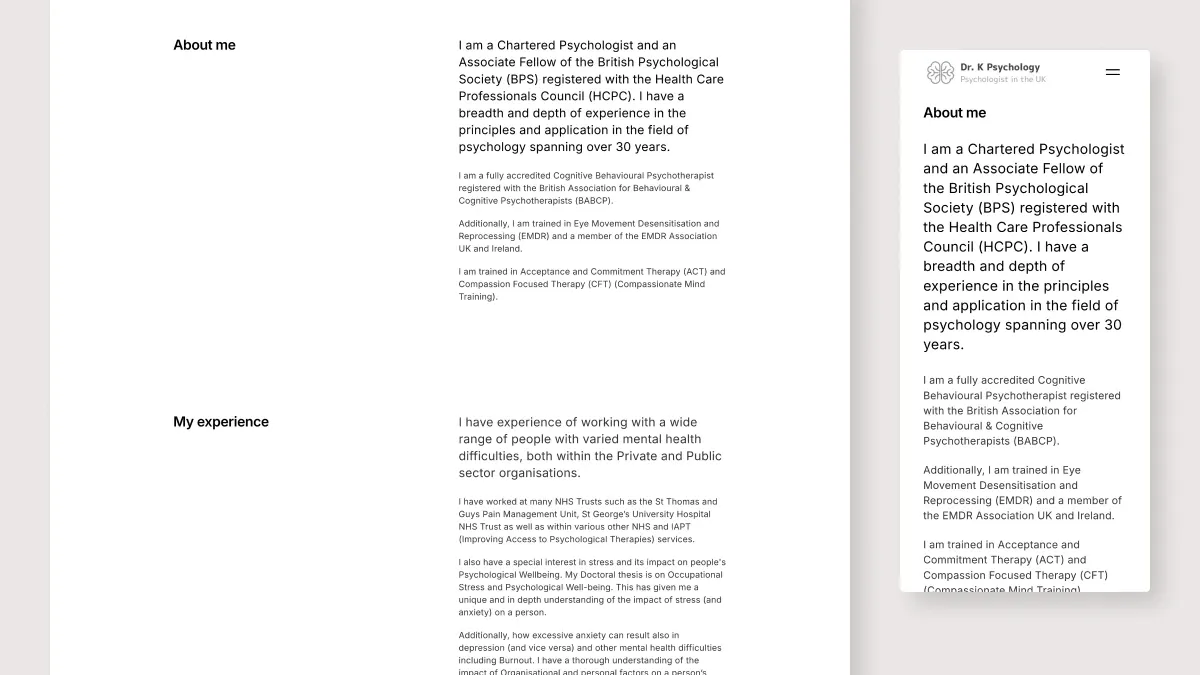 About and experience section