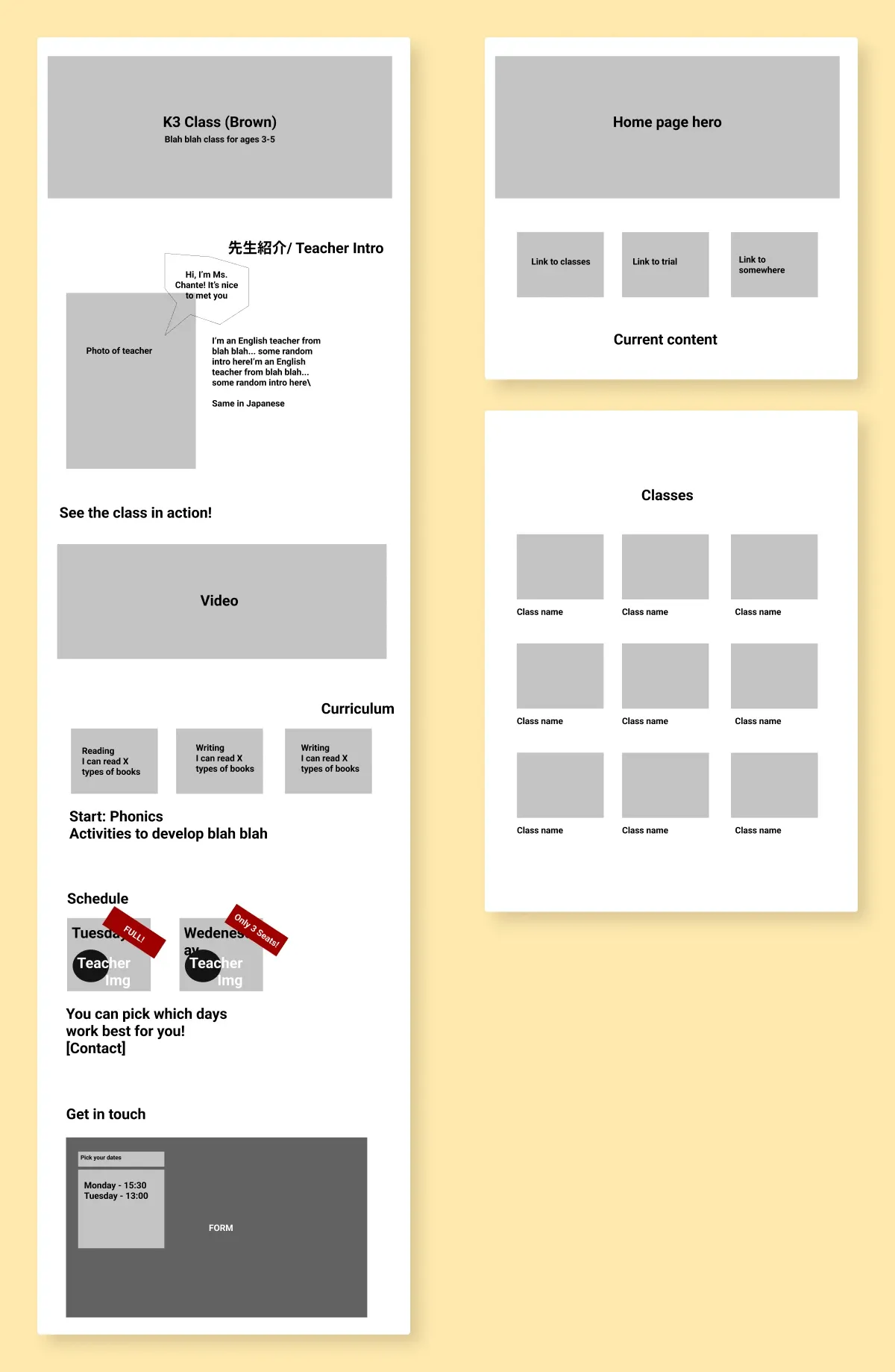 Wireframes of the redesigned course pages